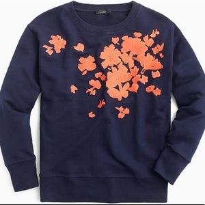 NWT J.CREW NAVY Embroidered Flower Sweatshirt XS
